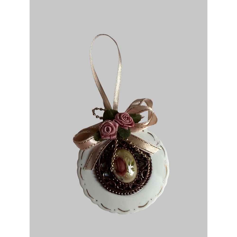 Vintage Victorian Style Rose Cameo Ornament Shabby Chic Floral Ribbon Decor